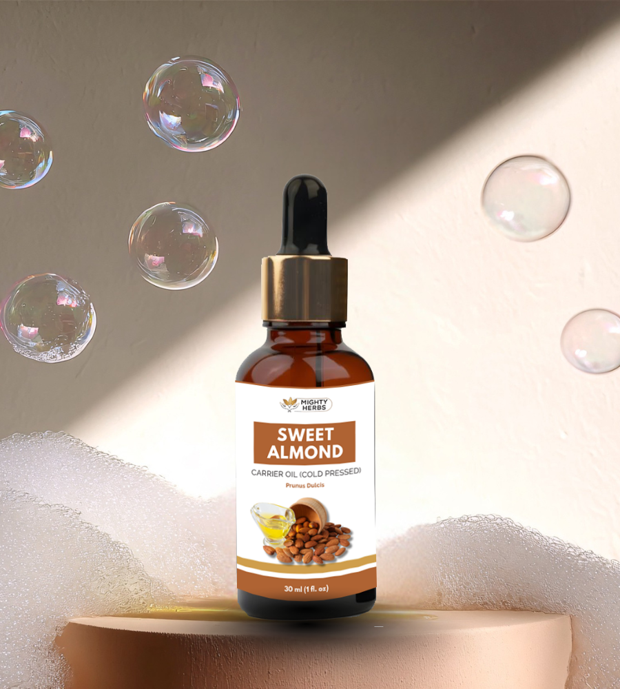 Mighty Herbs Sweet Almond Carrier Oil – 100% Pure & Cold Pressed