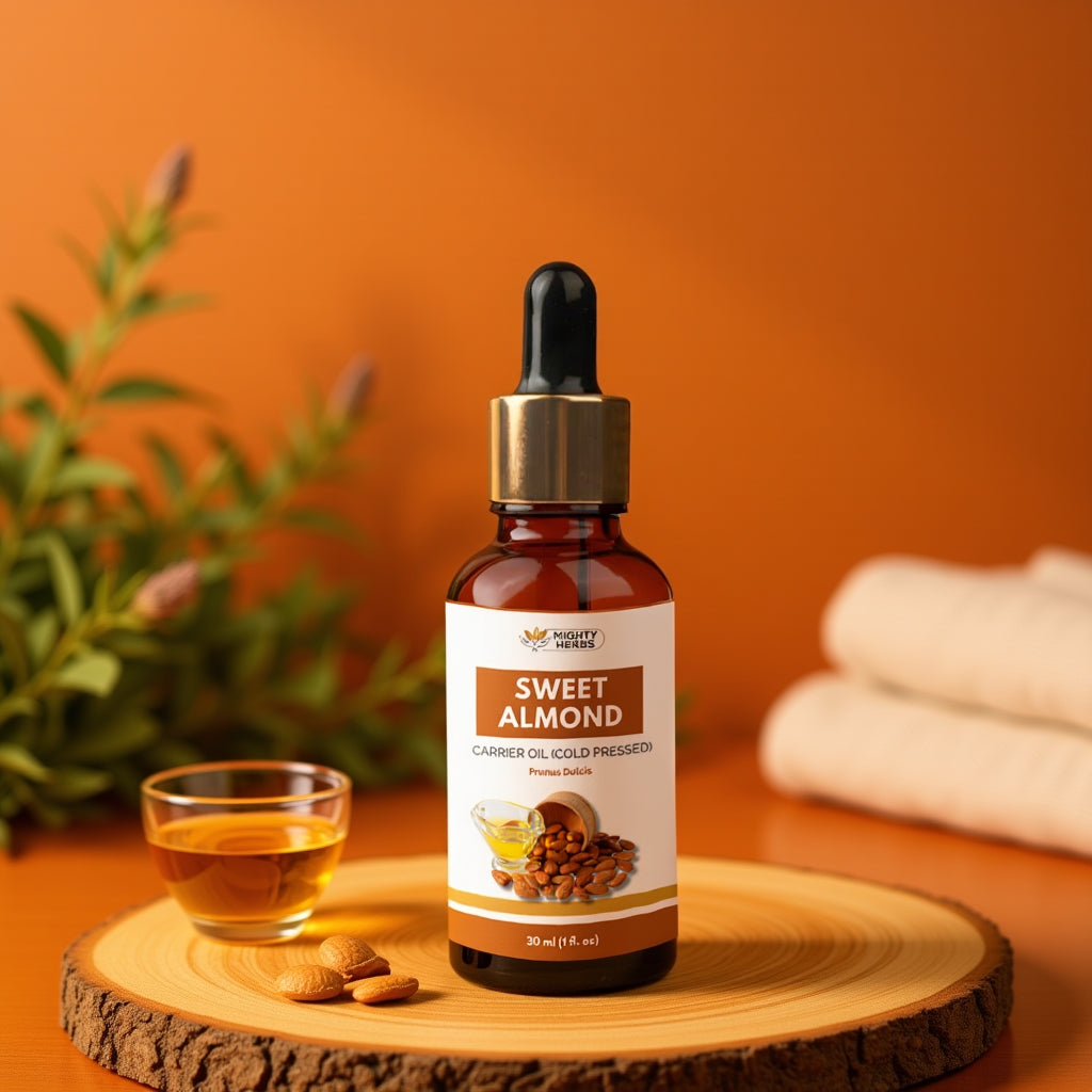 Mighty Herbs Sweet Almond Carrier Oil – 100% Pure & Cold Pressed